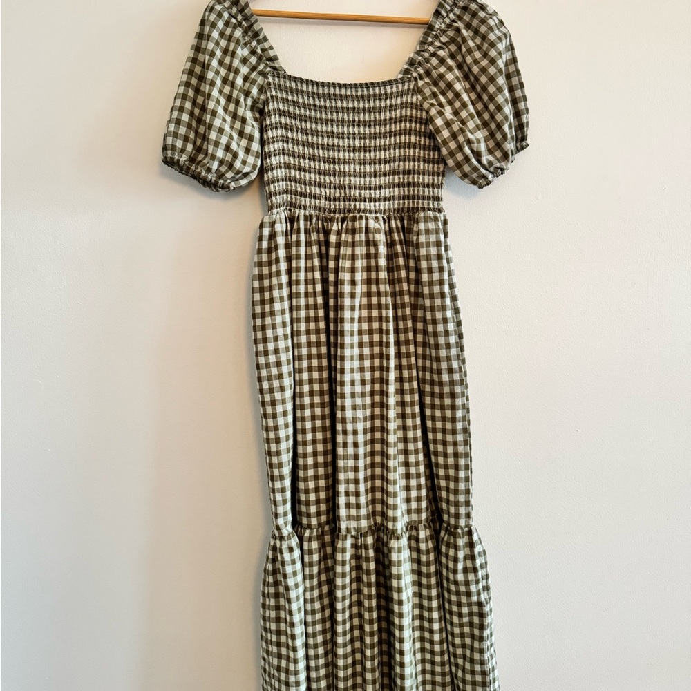 Gingham Puff Sleeve Maternity Dress